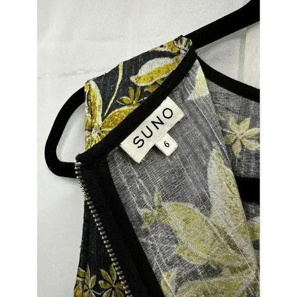 SUNO‎ (6) Black & Yellow 100% Silk Mini Sleeveless Fit & Flare Eyelet Mini Dress - Picture 9 of 14
